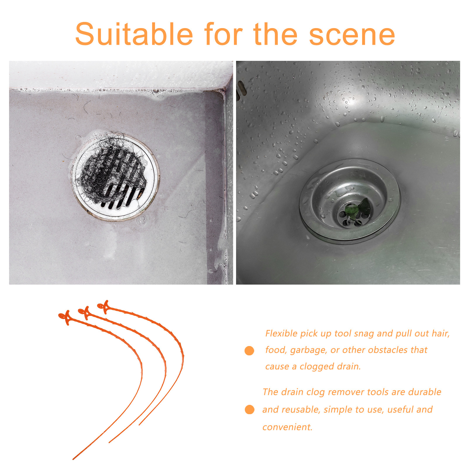 3Pcs Drain Clog Remover Hair C - Drain Snake Flexible recension och pris